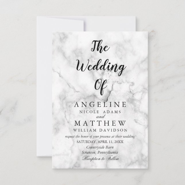 Script Marbre blanc moderne| Faire-part de mariage (Devant)