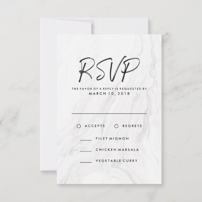 Script Marbre blanc moderne | Menu Mariage RSVP (Devant)