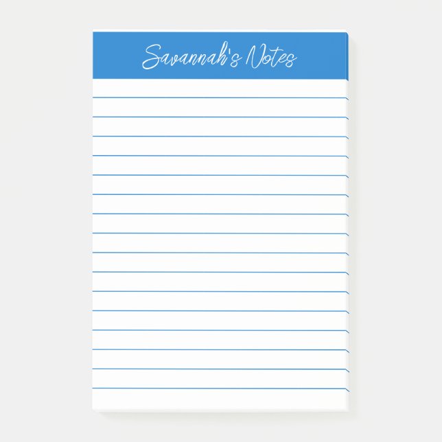 Script Medium Blue Lined Personalized Post-it Notes (Front)