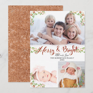 Script Merry Bright Berry Foliage Rose Gold Photo