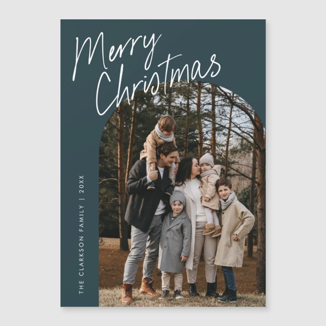 Script Merry Christmas Arch Photo Magnetic Card (Front)