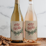 Script Merry Christmas Branch with Berries Wine Label<br><div class="desc">A festive,  red,  green and white merry christmas wine label featuring bold script and watercolor greenery with leaves and berries. Makes a great gift or christmas holiday party favour.</div>