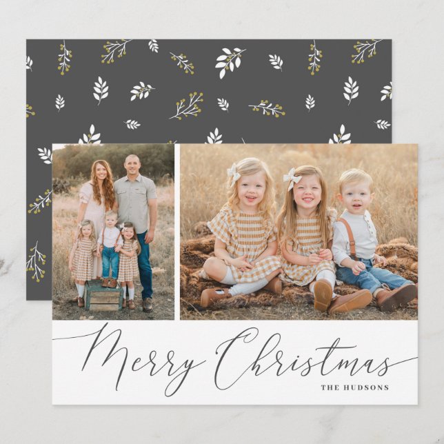 Script Merry Christmas Elegant 2 Photo Holiday Card (Front/Back)