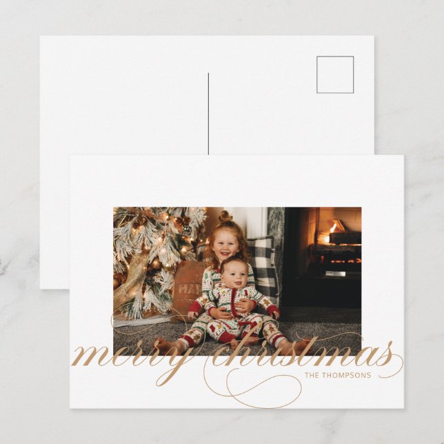 Script Merry Christmas Elegant  Photo Postcard (Front/Back)