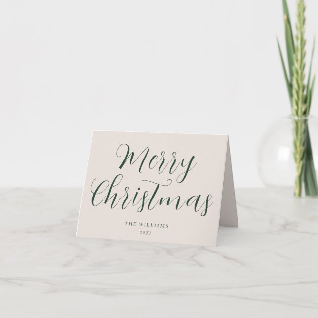 Script Merry Christmas Green  Holiday Card (Front)