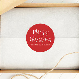 Script Merry Christmas Holiday Family Name Classic Round Sticker