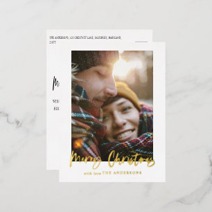 script merry christmas photo foil holiday postcard