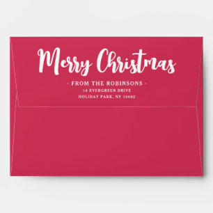 Script Merry Christmas Return Address Bright Pink Envelope