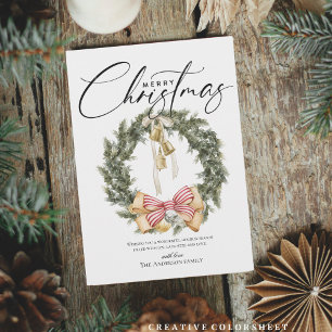 Script Merry Christmas wreath Holiday Card