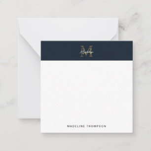 Script Metallic Navy Gold Monogram Square Mini Card