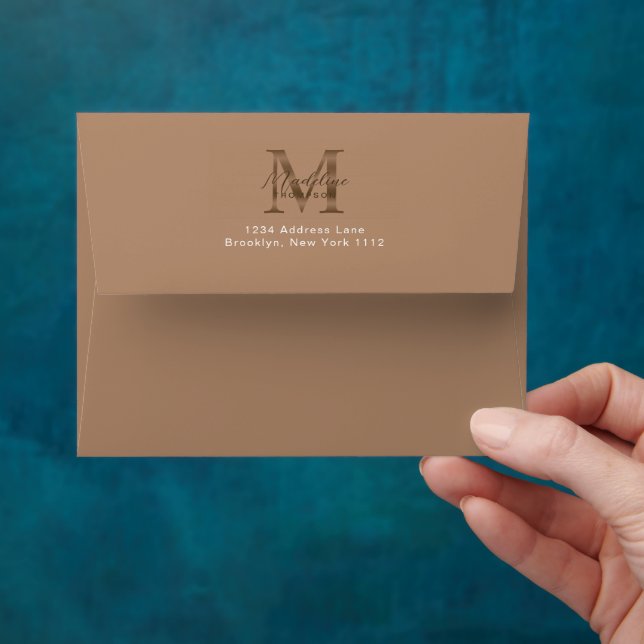 Script Metallic Taupe Gold Monogram Address Envelope (Hand)