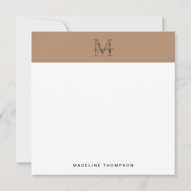 Script Metallic Taupe Gold Monogram Square Card (Front)