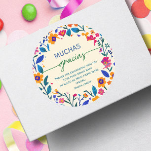 Script Mexican folk art -Muchas Gracias Thank you  Classic Round Sticker