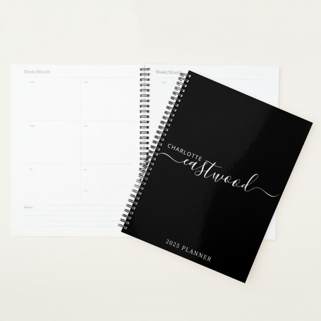 Script minimal moderne Monogramme Black Planner 20 (Devant avec enveloppe)