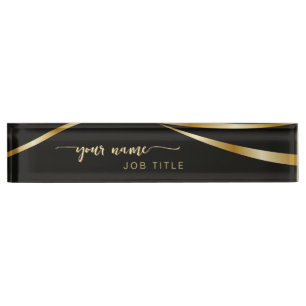 Script Minimalist Black and Gold Nameplate