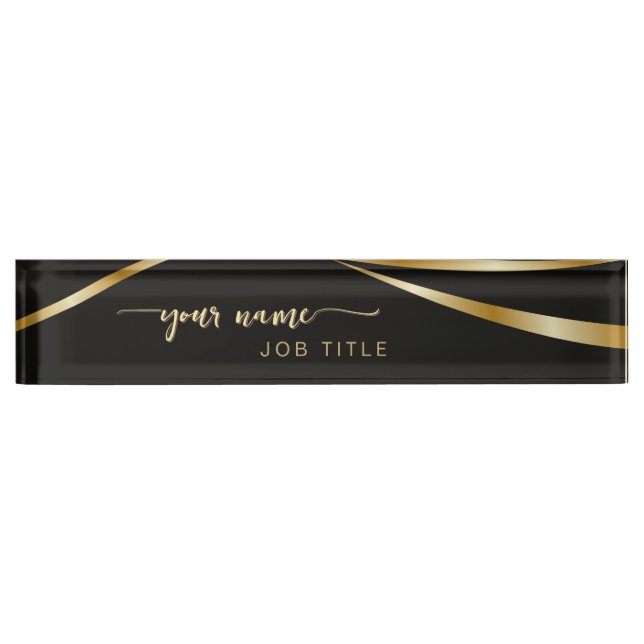 Script Minimalist Black and Gold  Nameplate (Front)
