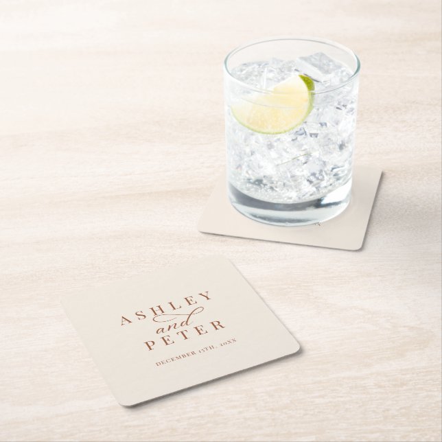 Script Minimalist Classic Wedding Dinner Square Paper Coaster (Insitu)