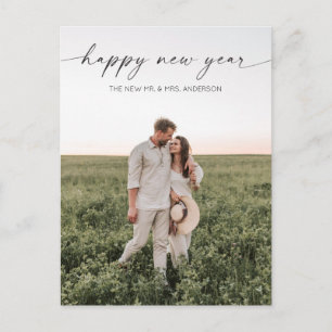 Script Minimalist Happy New Year Holiday Photo Postcard