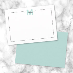 Script Minimalist Teal Blue Name Monogram Card