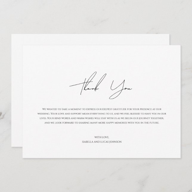 Script minimaliste moderne Carte de remerciements  (Devant / Derrière)