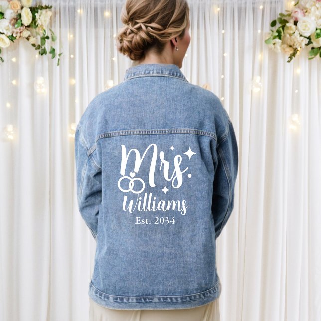 Script Mme Mariage Date de création Épouse Jean (Script Mrs Wedding Established Date Bride Jean Denim Jacket
)