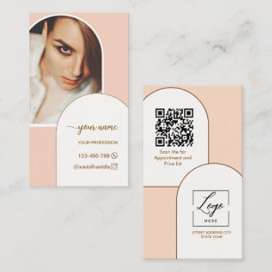 Script Modern arch pink photo qr code logo Business Card