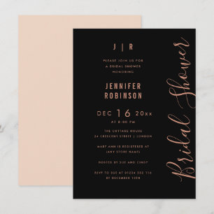 Script Modern Bridal Shower Rose Gold Black  Invitation