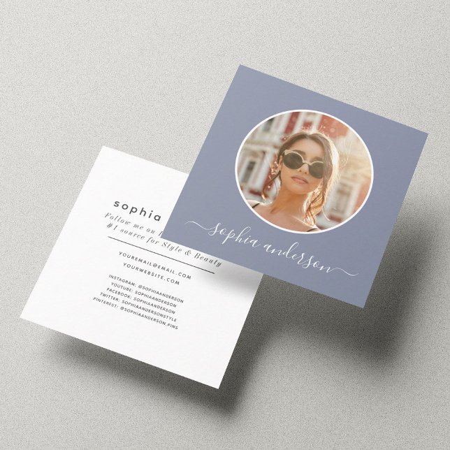 Script Modern Chic Dusty Blue Photo Social Media Calling Card (Creator Uploaded)