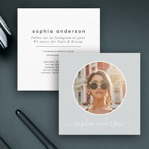 Script Modern Dusty Grey Blue Photo Social Media Calling Card