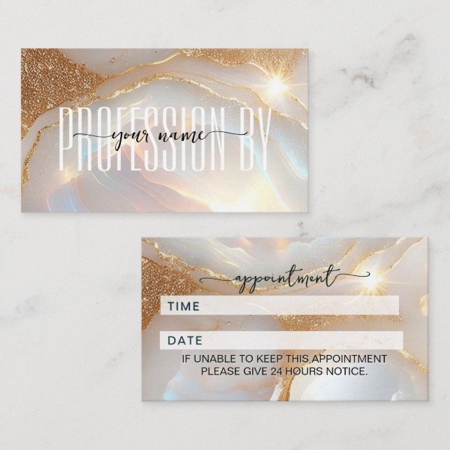 Script Modern opal stone and gold Appointment Card (Front/Back)