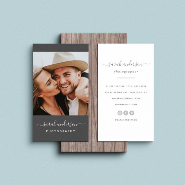 Script Modern Typography Photographer Charcoal Business Card (Creator Uploaded)