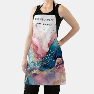 Script Modern watercolor blush pink and gold Apron