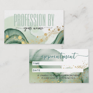 Script Modern watercolor Sage green and gold Appointment Card