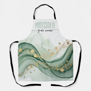 Script Modern watercolor Sage green and gold Apron