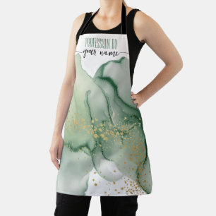 Script Modern watercolor Sage green and gold Apron