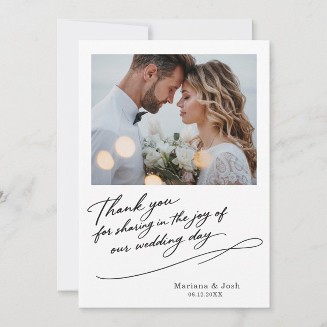 Script Modern Wedding 2 Photos Thank You Card (Front)