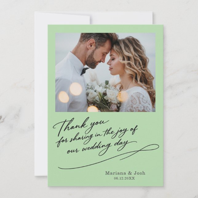 Script Modern Wedding 2 Photos Thank You Card (Front)