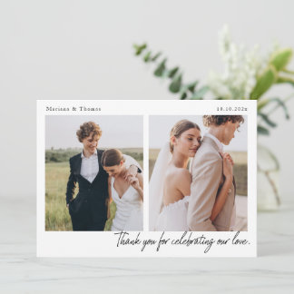 Script Modern Wedding 2 Photos Thank You Card