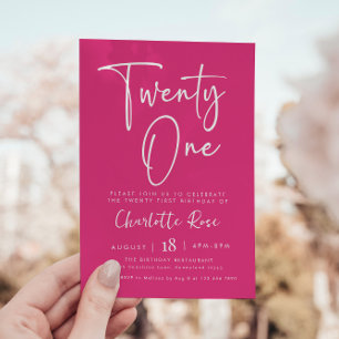Script moderne 21ème Pink Anniversaire Invitation