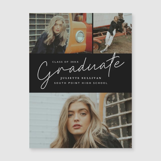 Script moderne 3 Faire-part de graduation photo (Devant)