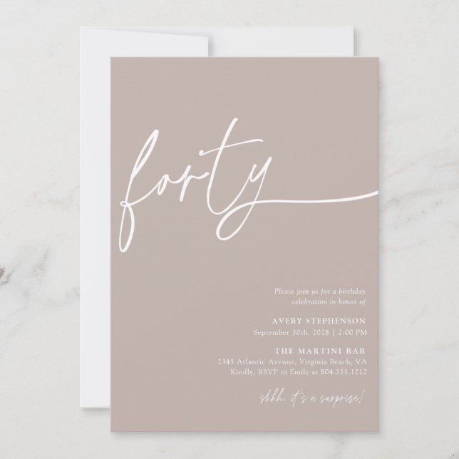 Script moderne 40Anniversaire Fête Invitation (Devant)
