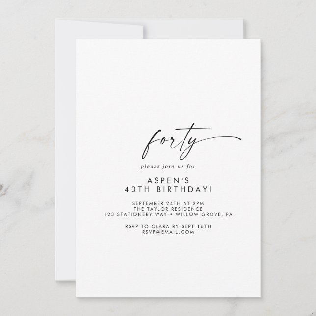 Script moderne 40e anniversaire Invitation de fête (Devant)