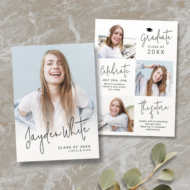 Script moderne 4 Faire-part de graduation photo (Modern Script 4 Photo Graduation Announcement)