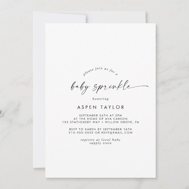 Script moderne Baby Sprinkle Invitation (Devant)