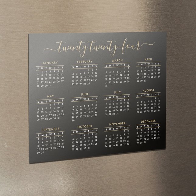 Script moderne Black Gold 2024 Calendrier Magnet (Créateur téléchargé)