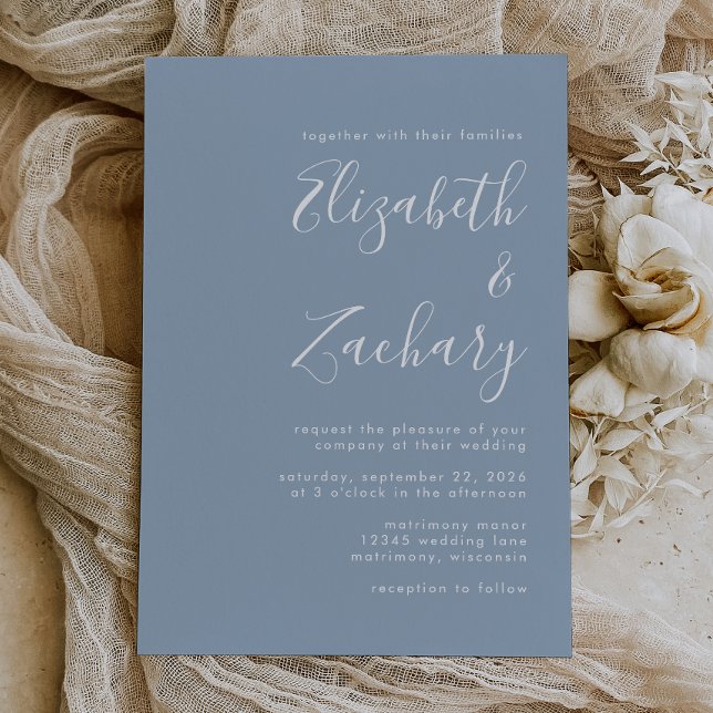 Script moderne Dusty Blue Faire-part de mariage (The perfect choice for a dusty blue themed wedding.)