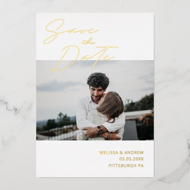 Script moderne Enregistrer la date Foil Invitation (Recto)