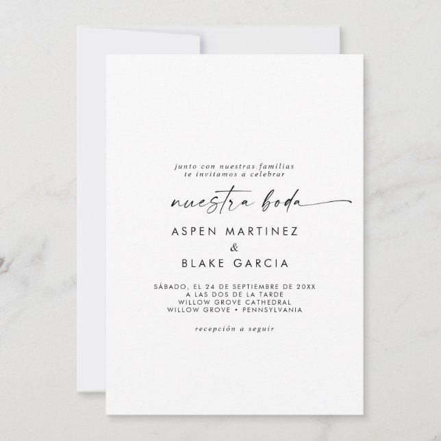Script moderne espagnol Nuestra Boda Invitation (Devant)