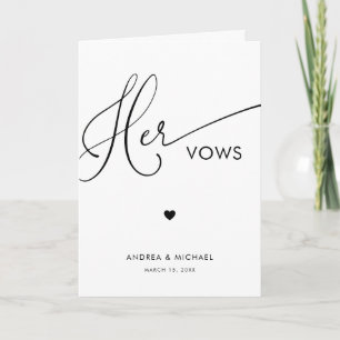 Script moderne et coeur Ses Vows Mariage Carte de 