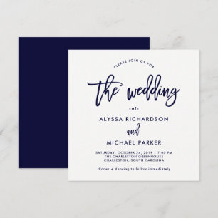 Script moderne Faire-part de mariage bleu marine